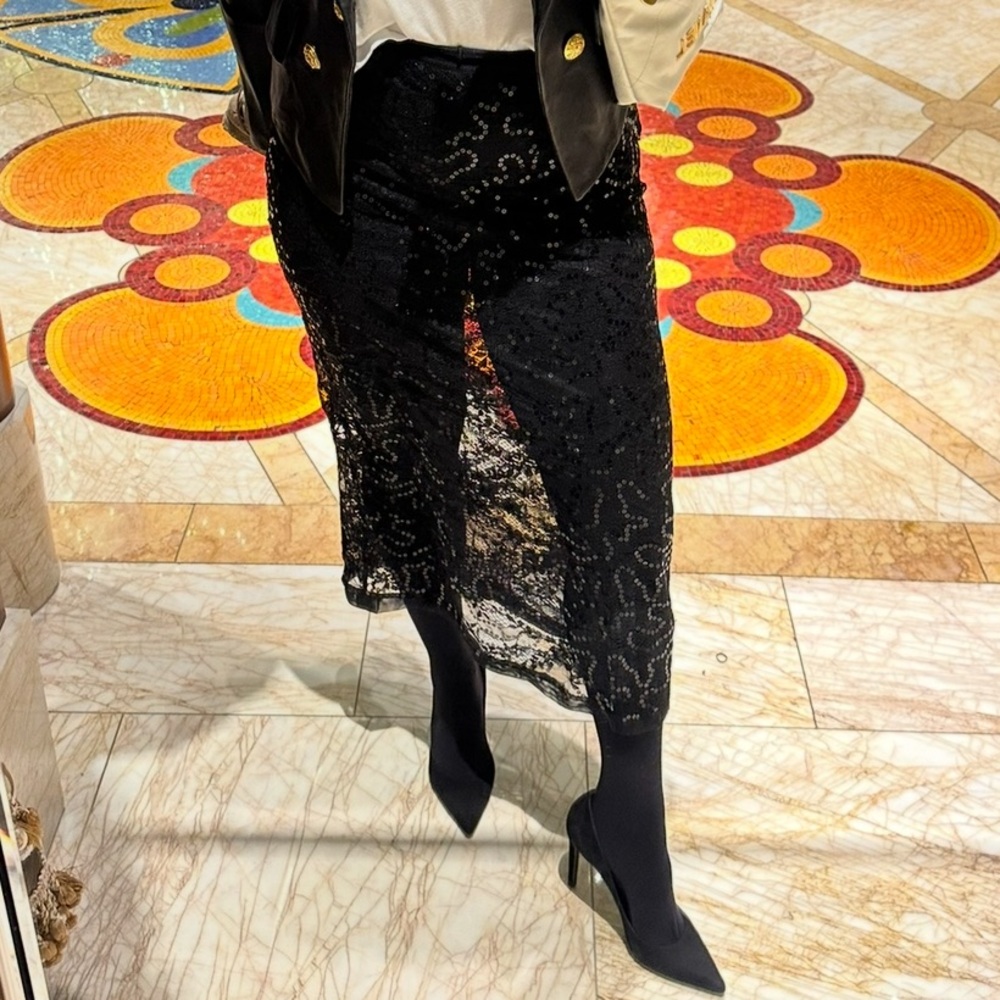 Wild Fable See Through Black Lace Sequin Skirt